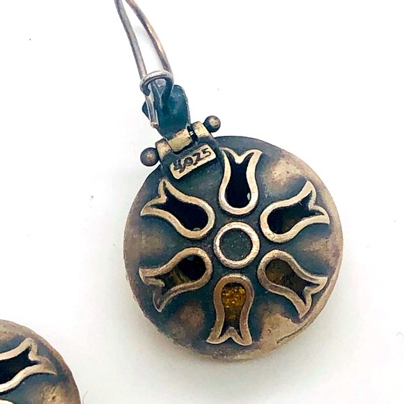 Vintage Ornate 925 Emerald Earrings - Picture 12 of 14